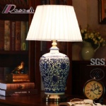 Blue and White Porcelain Ceramics Body Fabic Shade Table Lamp
